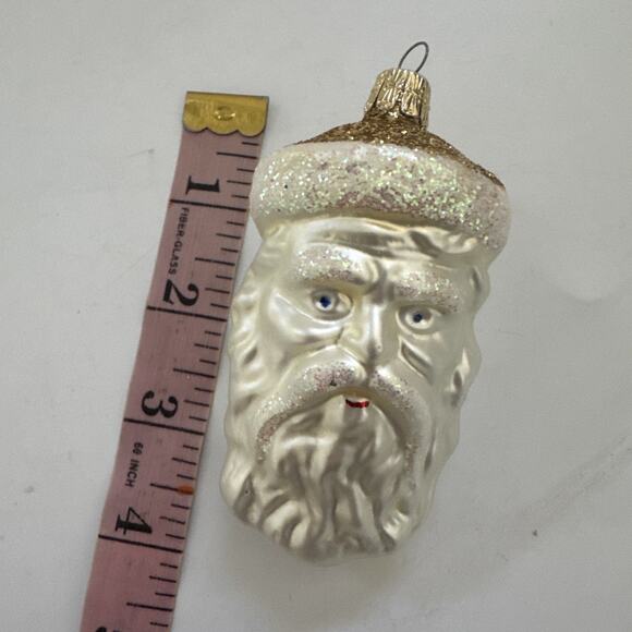 VINTAGE Czech Republic GOLD Santa Face Ornament Blown Glass Olde World - Picture 5 of 6